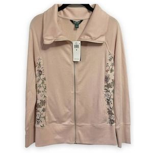 Ralph Lauren Women's Floral French Terry Zip Up Jacket Size Medium New With Tag